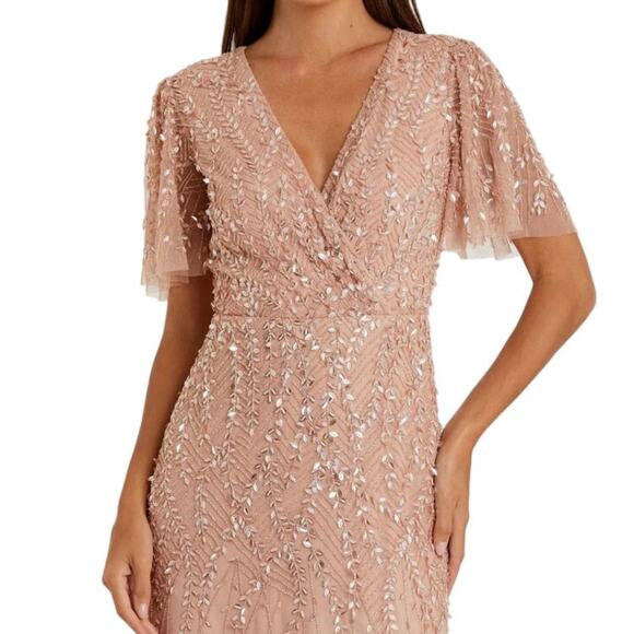 Mac Duggal NWD Style 35109 Size 10 Pink Embellished Flutter Sleeve Maxi Gown - Picture 4 of 15